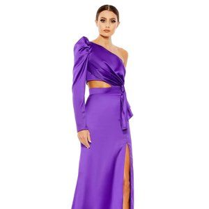 Mac Duggal One-Sleeve Cut-Out Satin Purple Gown | Size 4